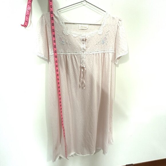 Vintage Barbizon Pink Lace Trim Knit Nightgown 38 Bust Short Sleeve Cotton Blend - Picture 3 of 7